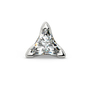 14k white gold 3mm triangle diamond end only, front view showing three-prong setting and faceted stone