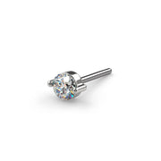 14k white gold duo-prong VS1 diamond threadless stud end, angled side view showing pin post