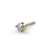 14k yellow gold duo-prong VS1 diamond threadless piercing stud end, angled side view