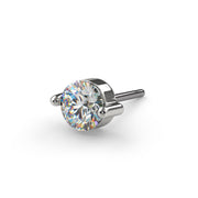 14k white gold duo-prong VS1 diamond stud end, closer angled view highlighting 2-prong setting