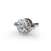 Platinum duo-prong VS1 diamond threadless stud end, front-angled view showing brilliant-cut diamond