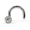 14k white gold illusion VS1 diamond nose ring twist style, front view showing scalloped setting