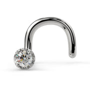 14k white gold illusion VS1 diamond nose ring twist style, front view showing scalloped setting