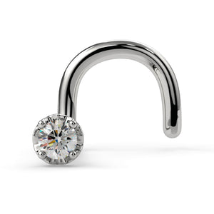 14k white gold illusion VS1 diamond nose ring twist style, front view showing scalloped setting