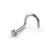 Platinum illusion VS1 diamond twist nose ring, angled view showing corkscrew post and multi-prong setting