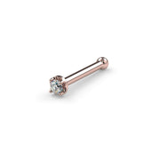 14k rose gold illusion VS1 diamond nose bone stud with ball end, angled side view