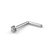 14k white gold illusion VS1 diamond nose stud L post style, showing angled bend and illusion setting