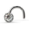 14k white gold illusion VS1 diamond nose ring twist style, front view showing scalloped setting