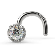 14k white gold illusion VS1 diamond nose ring twist style, front view showing scalloped setting