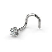 Side profile of 14k white gold illusion VS1 diamond nose screw showing full twist post length