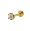 14k yellow gold 2mm VS1 diamond flat back labret stud with illusion setting, angled view