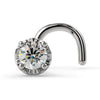 14k white gold illusion-set VS1 diamond nose ring twist style, front view showing prong detail
