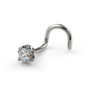 Side profile of 14k white gold illusion VS1 diamond nose ring showing twist backing curve