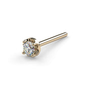 14k yellow gold illusion VS1 diamond nose stud straight post style, angled view showing post length