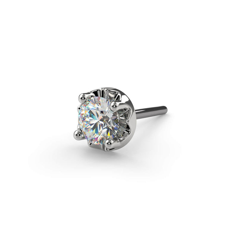 Close-up of 2mm VS1 diamond in illusion setting on white gold threadless push-pin end, top view