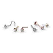 2mm VS1 diamond nose stud shown in all style variants: twist, bone, L-post, straight, flatback, and pushpin