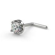 14k white gold illusion VS1 diamond nose ring L post style with ball tip, angled view