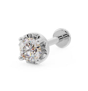 14K white gold 3mm illusion VS1 diamond flat back labret stud, angled front view