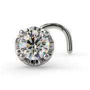 14k white gold illusion VS1 diamond nose ring twist style, front view showing prong setting