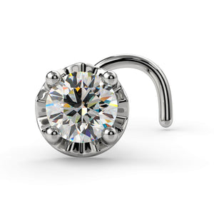 14k white gold illusion VS1 diamond nose ring twist style, front view showing prong setting