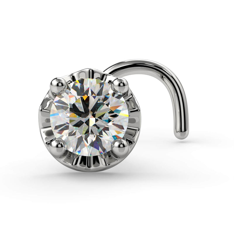 14k white gold illusion VS1 diamond nose ring twist style, front view showing prong setting
