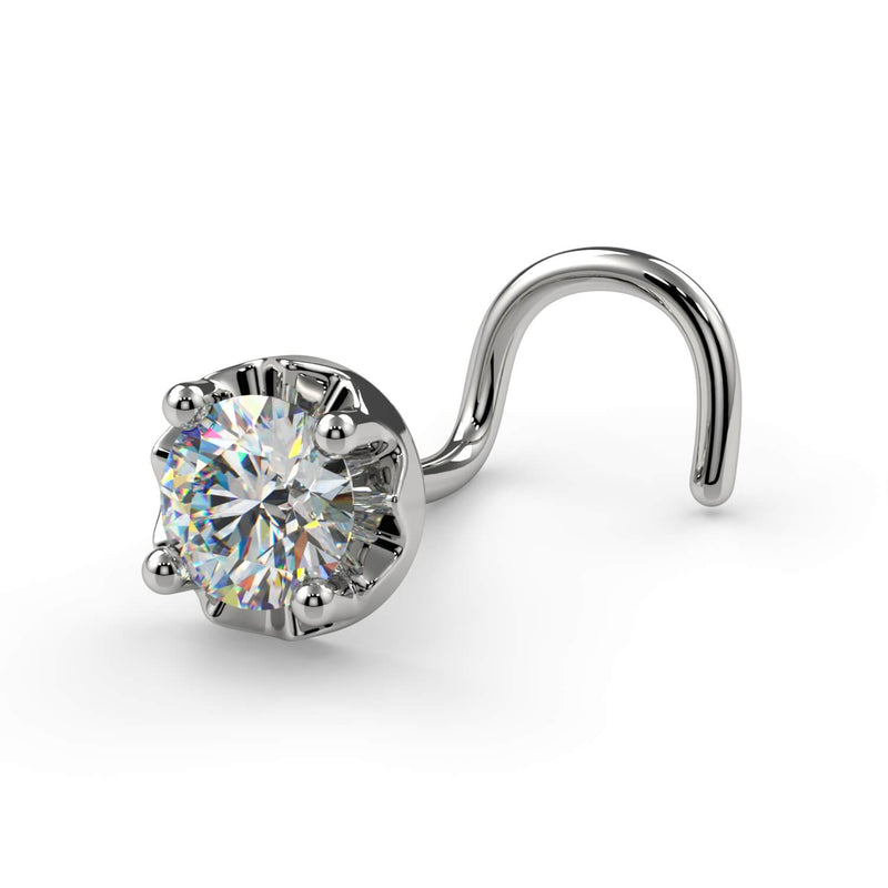 14k white gold illusion VS1 diamond nose ring twist style, angled view highlighting girdle setting