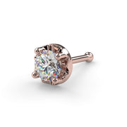 14k rose gold illusion VS1 diamond nose stud bone style, angled view of crown-like illusion setting