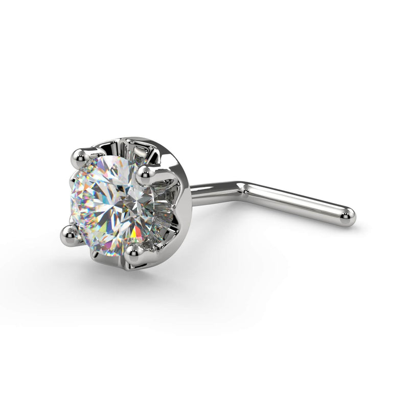 14k white gold illusion VS1 diamond nose stud L-post style, angled view with straight post visible