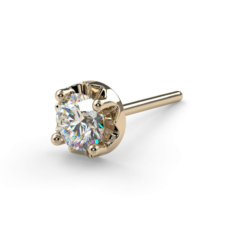 14k yellow gold illusion VS1 diamond nose stud L-post style, angled view showing warm gold setting