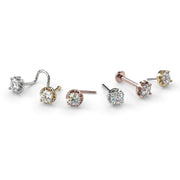3mm VS1 diamond nose stud in white, yellow, and rose gold showing multiple style options side by side
