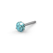 14k white gold aqua diamond straight post nose stud, angled view highlighting Lumina prong setting