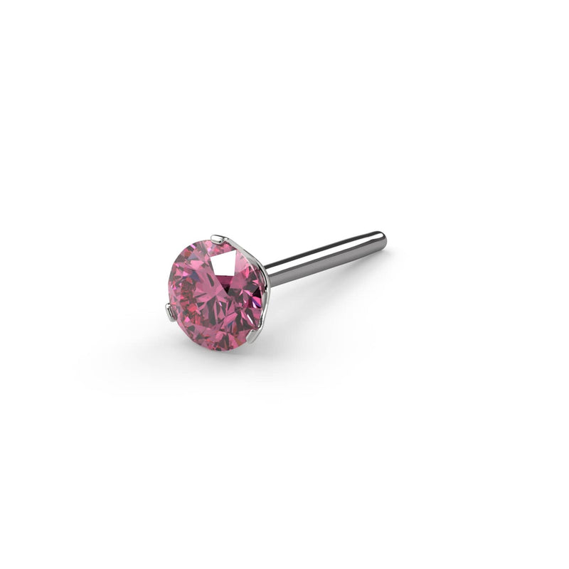White gold threadless push-pin end with 2mm pink diamond in 3-prong Lumina setting, end-only style
