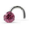 14k white gold 2.5mm pink diamond nose ring twist style with 3-prong Lumina setting, front view