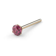 14k yellow gold 2.5mm pink diamond nose ring bone style, angled view showing straight post