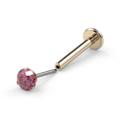 14k yellow gold pink diamond flatback labret nose stud showing flat disc backing and threadless pin