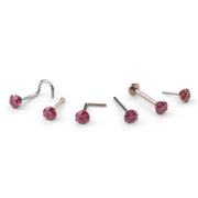 Pink diamond 3-prong nose ring in all available styles: twist, bone, L post, flatback, and straight post