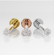 14k yellow gold, rose gold, and white gold diamond flat back studs side by side showing all metal color options