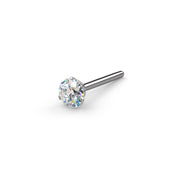 14k white gold 3-prong diamond threadless push-pin end only, front-facing view showing VS1 diamond brilliance