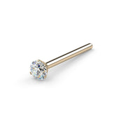 14k yellow gold diamond straight post nose stud, angled view showing post length and 3-prong setting