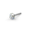 14k white gold 2mm VS1 diamond straight post nose stud, close-up angled view of Lumina prong setting