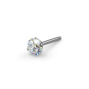 14k white gold 2mm VS1 diamond straight post nose stud, close-up angled view of Lumina prong setting