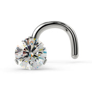 14k white gold 3-prong VS1 diamond nose ring twist style, front view showing brilliant facets