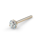 14k yellow gold diamond nose bone straight post style with 3-prong VS1 diamond setting, side view