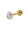14k yellow gold 3mm VS1 diamond flat back labret stud with 3-prong Lumina setting, angled view