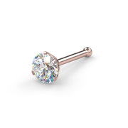 14k rose gold 3mm VS1 diamond nose bone style, angled view showing ball end and 3-prong diamond setting