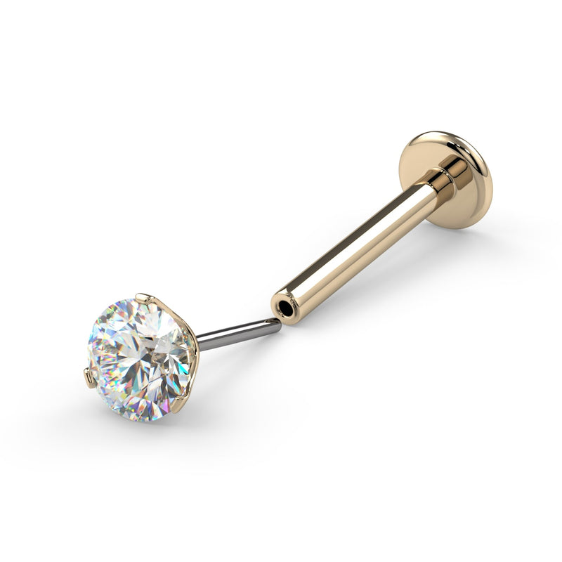14k yellow gold 3mm diamond flat back stud with threadless push-pin shown separated from backing