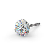 Close-up top-down view of 3mm VS1 diamond in 14k white gold 3-prong push-pin end, showcasing facets