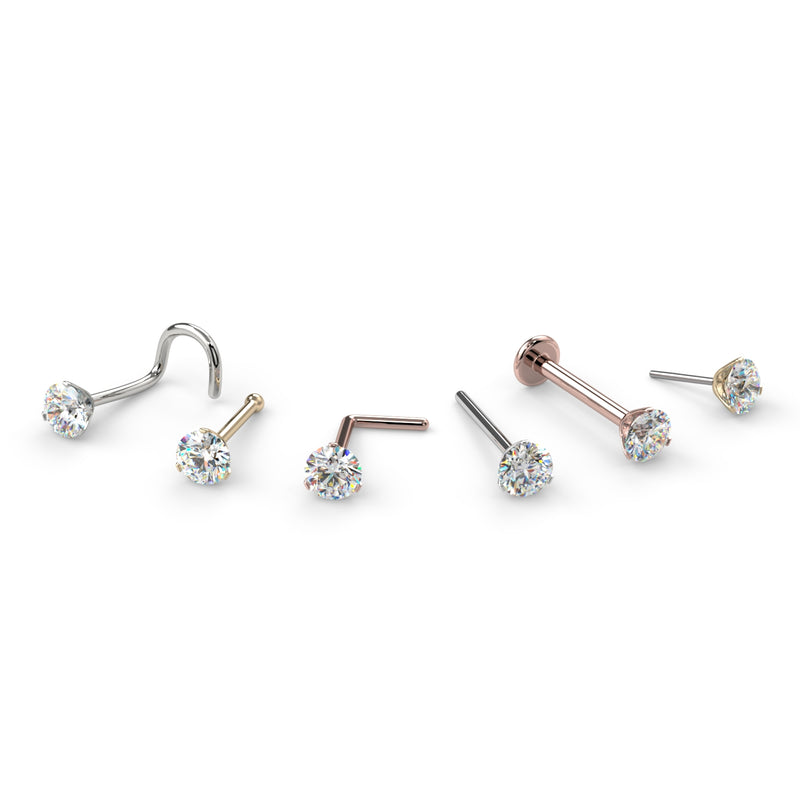 All style options for 3mm diamond nose ring: twist, bone, L-post, straight post, flat back, and end only