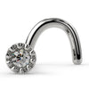 14k white gold diamond nose ring twist style with perlage milgrain bezel setting, front view