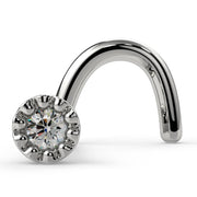 14k white gold diamond nose ring twist style with perlage milgrain bezel setting, front view